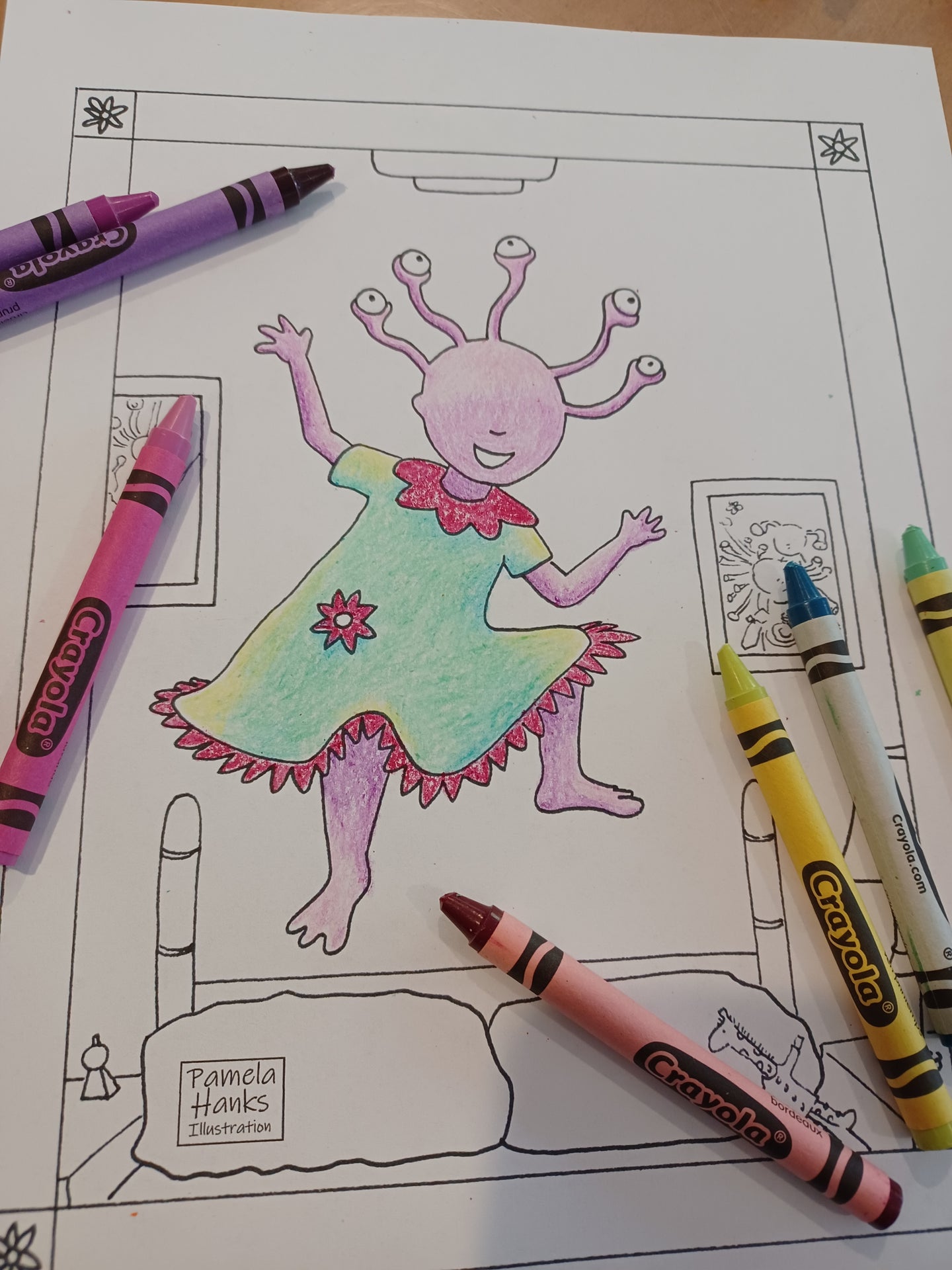 Jumping on the Bed: Alien Coloring Page