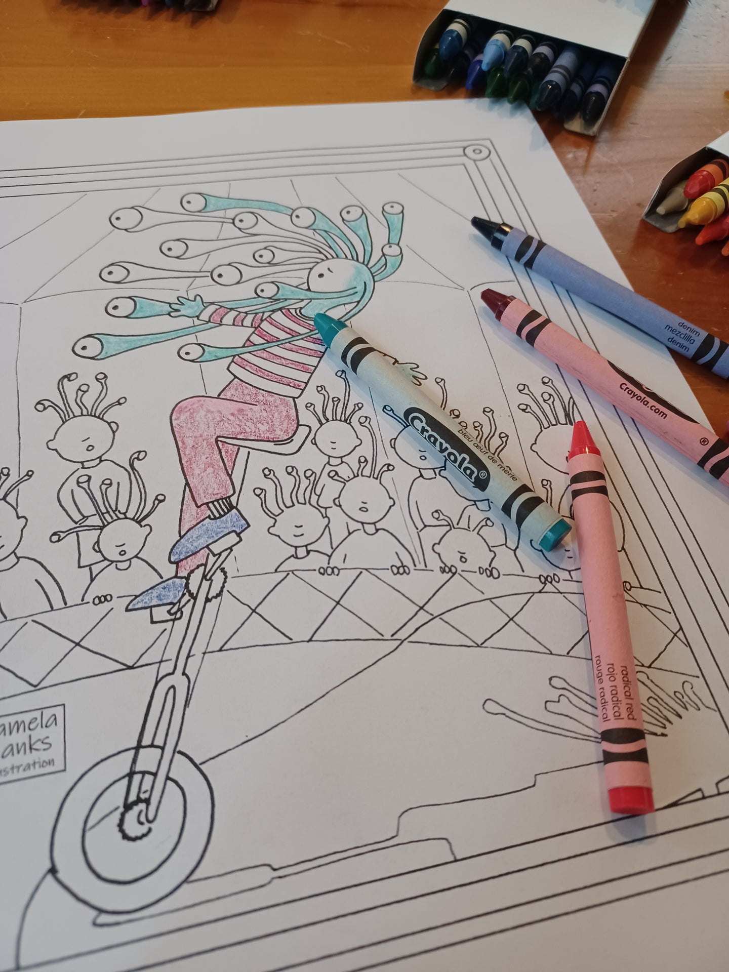Unicycle Alien Coloring Page